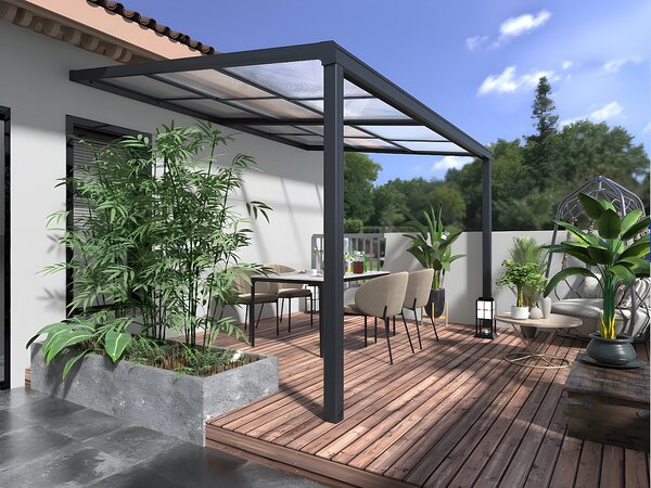 Pergola addossata in alluminio con tetto scorrevole 12 m² Antracite - IZEDA