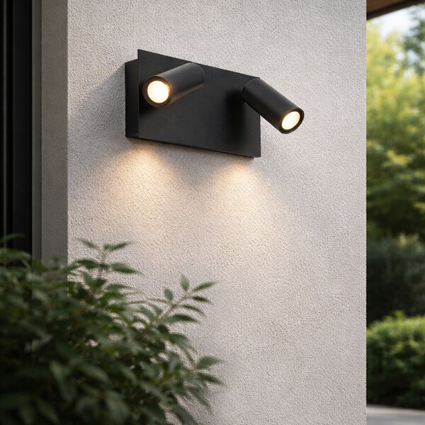 Lampada da parete per esterni moderna nera con LED 2 luci IP54 - Simon