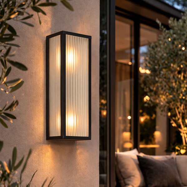 Lampada da parete per esterni nera con vetro a coste 2 luci IP44 - Charlois
