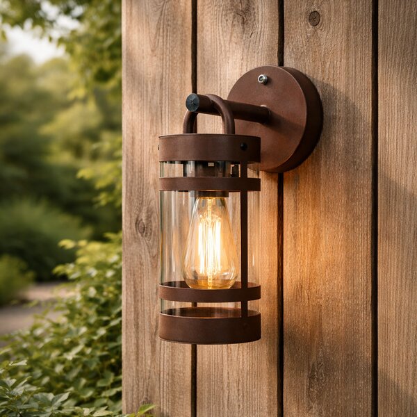 Lampada da parete per esterni marrone ruggine IP44 con sensore crepuscolare - Ruben