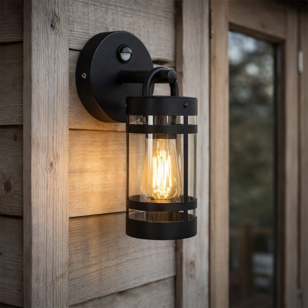 Lampada da parete per esterni nera IP44 con sensore di movimento - Ruben