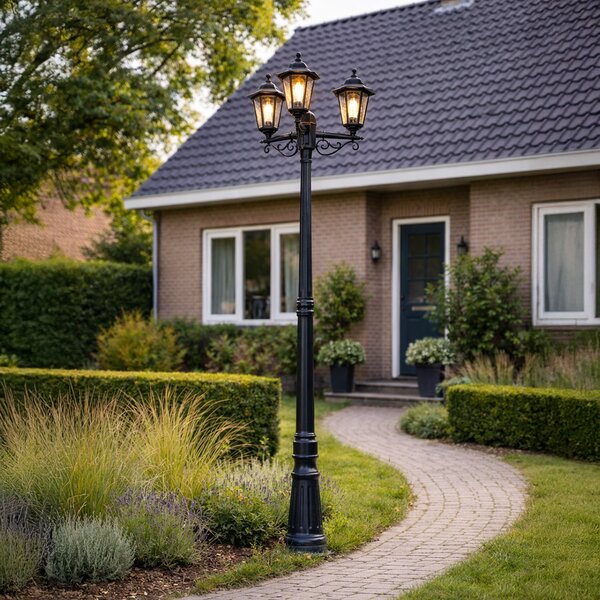 Lampione da esterno classico nero 217cm IP44 - New Haven Hammered