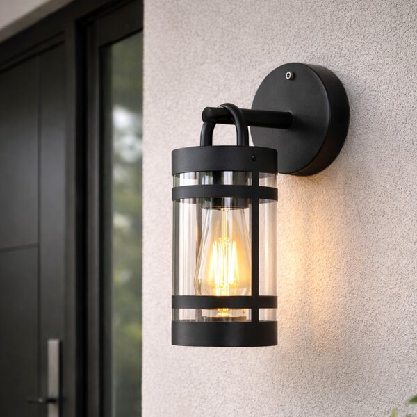 Lampada da parete per esterni nera IP44 con sensore crepuscolare - Ruben