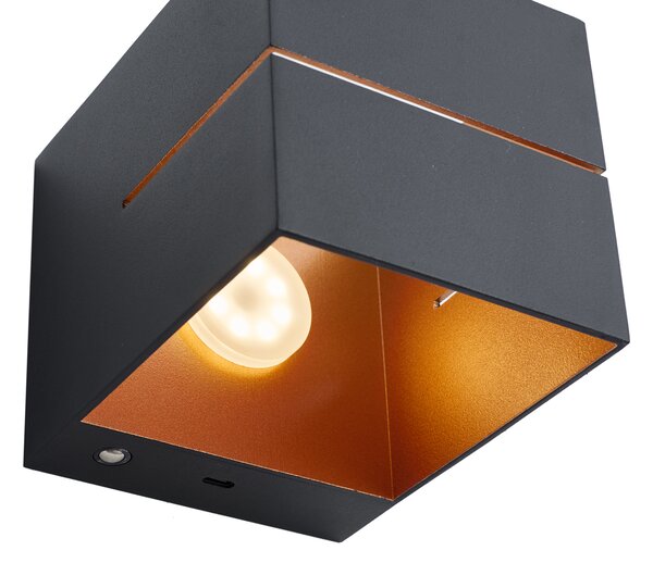 Lampada da parete moderna nera con interno dorato con LED e dimmer touch ricaricabile - Joris Groove