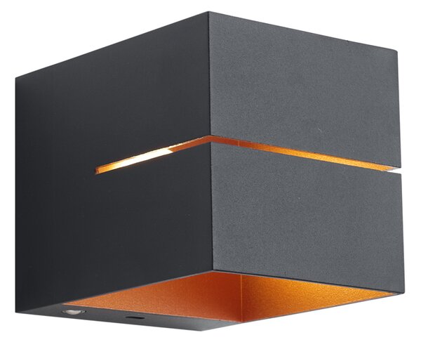 Lampada da parete moderna nera con interno dorato con LED e dimmer touch ricaricabile - Joris Groove