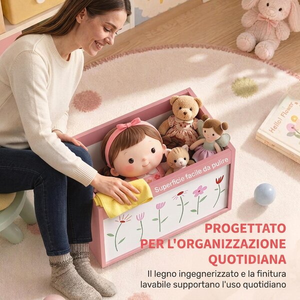 DecHome Baule Portagiochi per Bambini 3-8 Anni con Ruote 34.5L Capacit 15 kg 50x30x33.5 cm colore Rosa