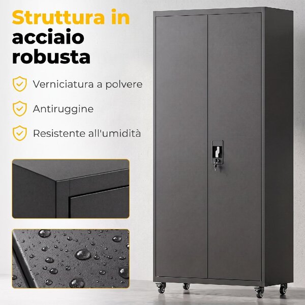 VivaGarden Armadio da Esterno / Balcone in Metallo 2 Ante 4 Ripiani Dimensioni 80x40x180 cm colore Nero