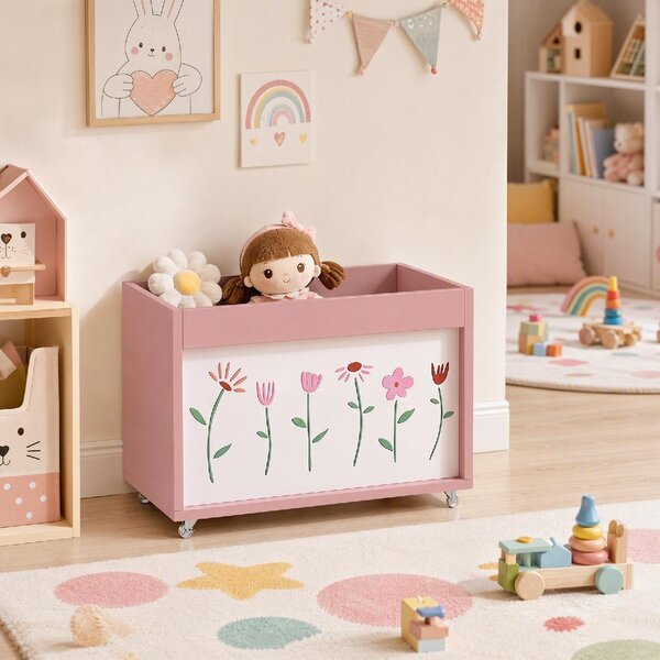 DecHome Baule Portagiochi per Bambini 3-8 Anni con Ruote 34.5L Capacit 15 kg 50x30x33.5 cm colore Rosa