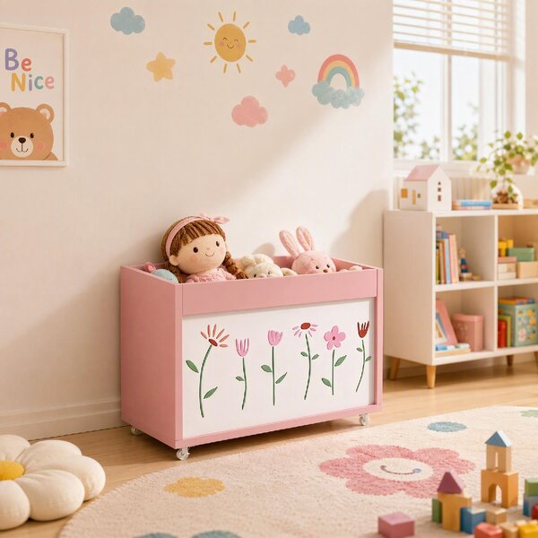 DecHome Baule Portagiochi per Bambini 3-8 Anni con Ruote 34.5L Capacit 15 kg 50x30x33.5 cm colore Rosa