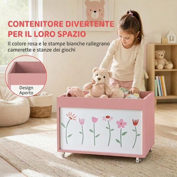 DecHome Baule Portagiochi per Bambini 3-8 Anni con Ruote 34.5L Capacit 15 kg 50x30x33.5 cm colore Rosa