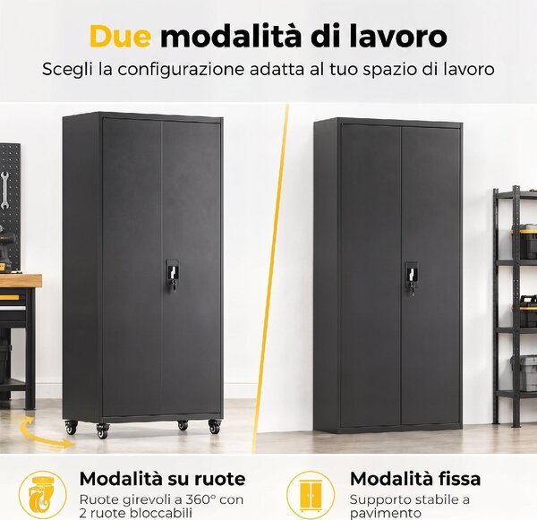 VivaGarden Armadio da Esterno / Balcone in Metallo 2 Ante 4 Ripiani Dimensioni 80x40x180 cm colore Nero