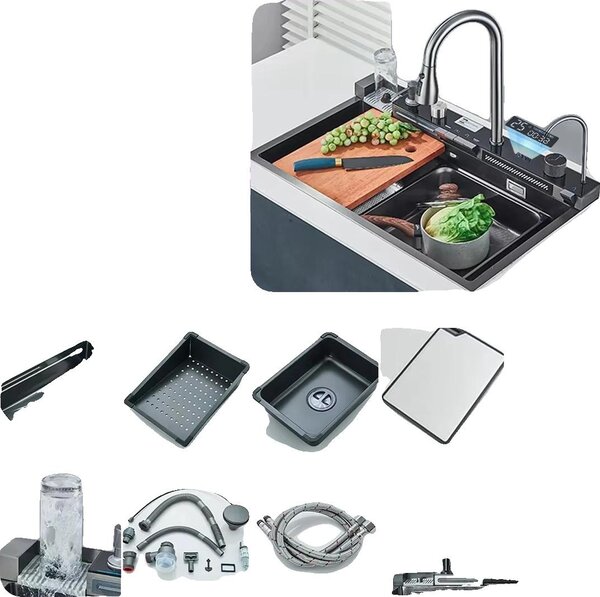 Rubinetto per lavello da cucina, design a doppia vasca, acciaio inossidabile resistente, grigio 75x45 cm Z