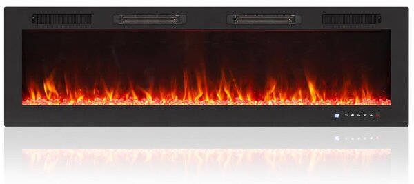 DecHome Camino Elettrico da Incasso con Effetto Fiamma 3 Modalit di Riscaldamento e Telecomando 152.4x9.4x47 cm colore Nero