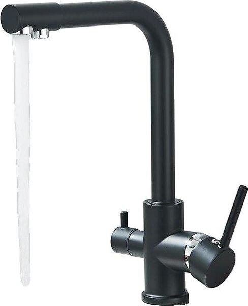 Rubinetto da cucina, doppia maniglia, filtro per acqua pura, nero con cromature