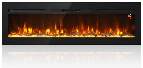 DecHome Camino Elettrico da Incasso/Parete 1500W Timer 24h Fiamma Regolabile Cristalli 170x15.8x45 cm colore Nero