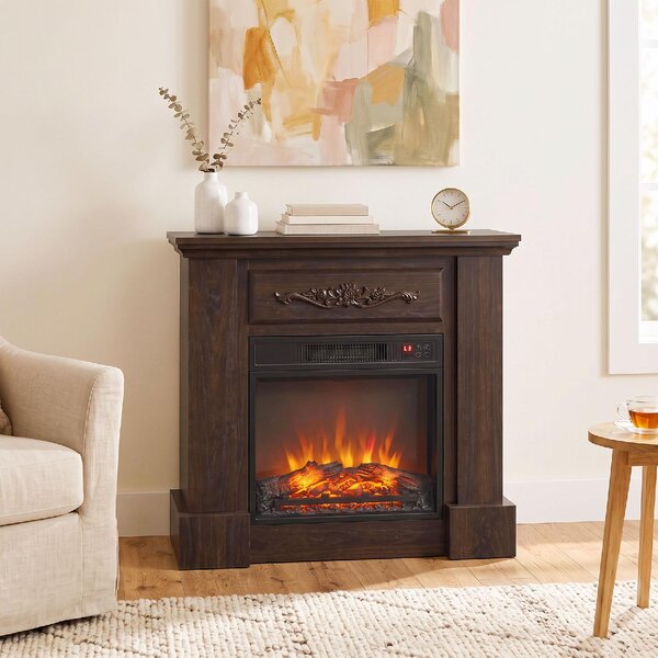DecHome Camino Elettrico da Terra 1800W con Effetto Fiamma Telecomando Timer e Temperatura Regolabile 80.7x22.5x76.5 cm colore Marrone