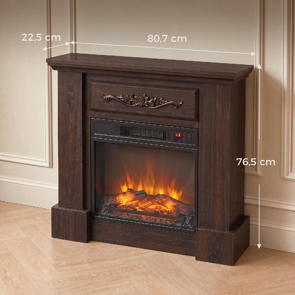 DecHome Camino Elettrico da Terra 1800W con Effetto Fiamma Telecomando Timer e Temperatura Regolabile 80.7x22.5x76.5 cm colore Marrone
