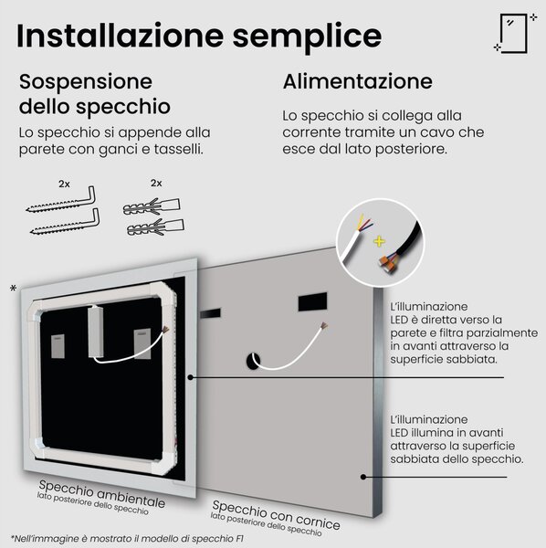 Specchio ad arco grande con luce LED G14