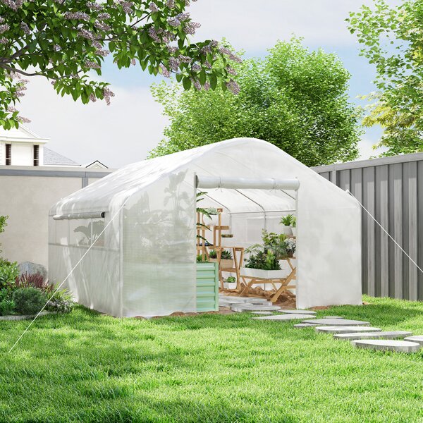 Outsunny Serra da Giardino a Tunnel 4x3x2 m con Finestre e Porta Avvolgibili, Struttura in Acciaio e Copertura PE, Bianco | Aosom Italy