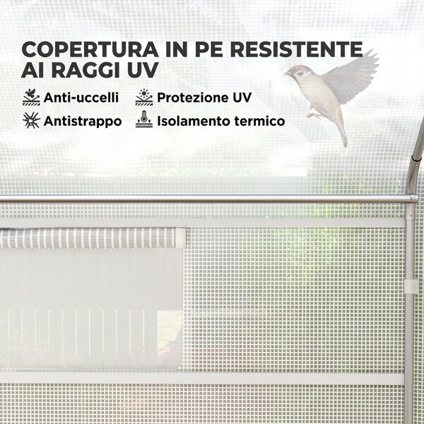 Outsunny Serra da Giardino a Tunnel 4x3x2 m con Finestre e Porta Avvolgibili, Struttura in Acciaio e Copertura PE, Bianco | Aosom Italy