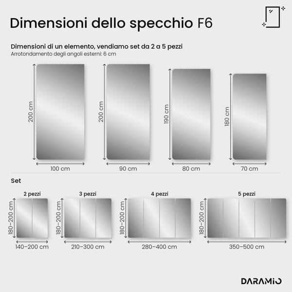 Parete a specchio da palestra con luce LED e angoli arrotondati F6