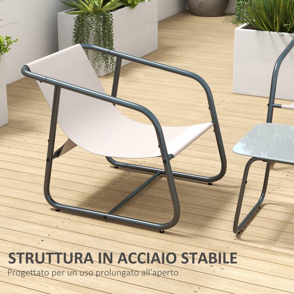 Outsunny Salotto da Giardino con Divanetto, 2 Poltrone e Tavolino in Acciaio e Tessuto a Rete, Crema|Aosom