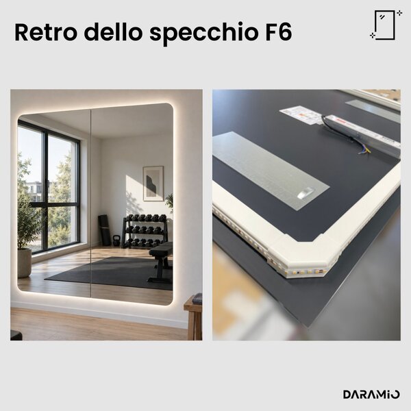 Parete a specchio da palestra con luce LED e angoli arrotondati F6