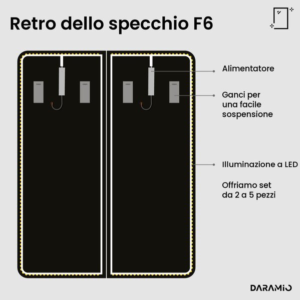 Parete a specchio da palestra con luce LED e angoli arrotondati F6