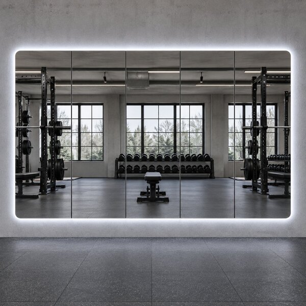 Parete a specchio da palestra con luce LED e angoli arrotondati F6