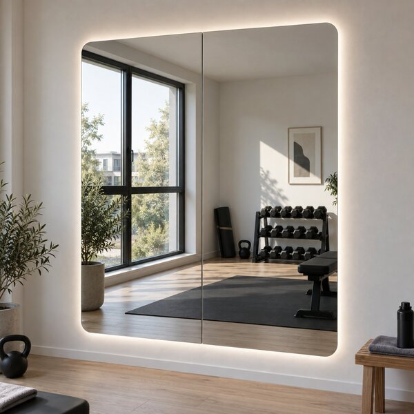 Parete a specchio da palestra con luce LED e angoli arrotondati F6