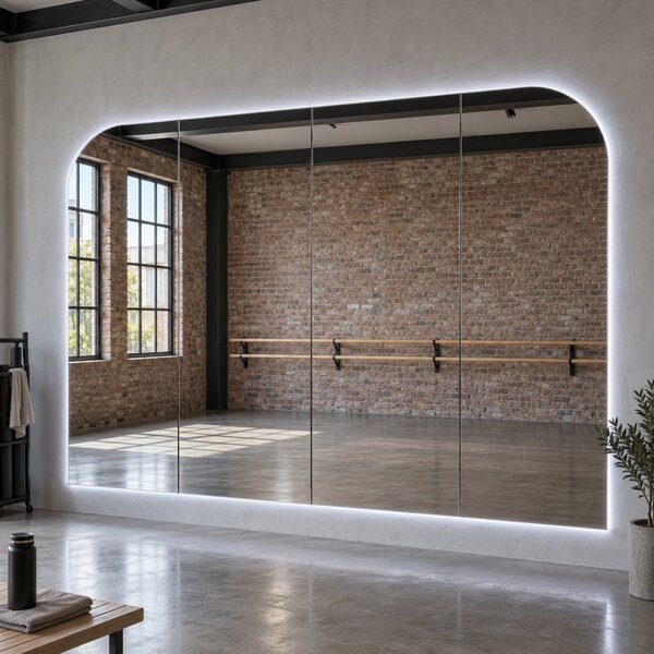 Parete a specchio da palestra con luce LED e angoli ad arco G13