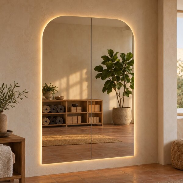 Parete a specchio da palestra con luce LED e angoli ad arco G13