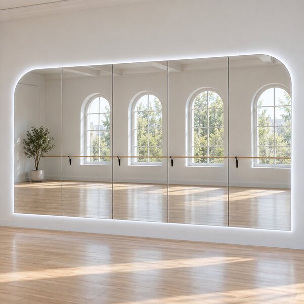 Parete a specchio da palestra con luce LED e angoli ad arco G13