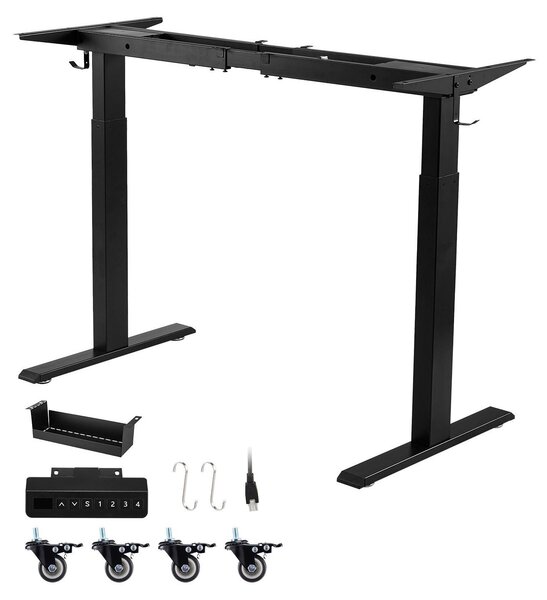Struttura per scrivania - Regolabile elettricamente in altezza - 2 motori - Portata 125 kg - Funzione memoria - Indicatore di altezza - Protezione anticollisione - Porta di ricarica USB - Nero