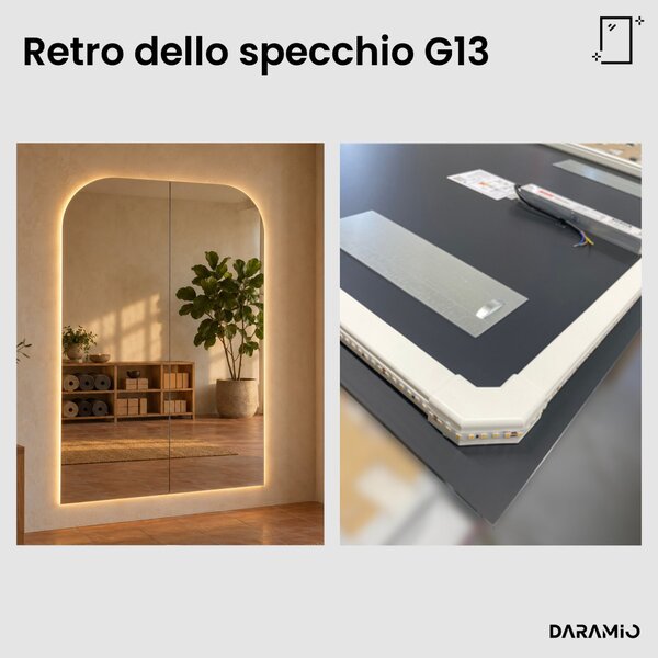 Parete a specchio da palestra con luce LED e angoli ad arco G13