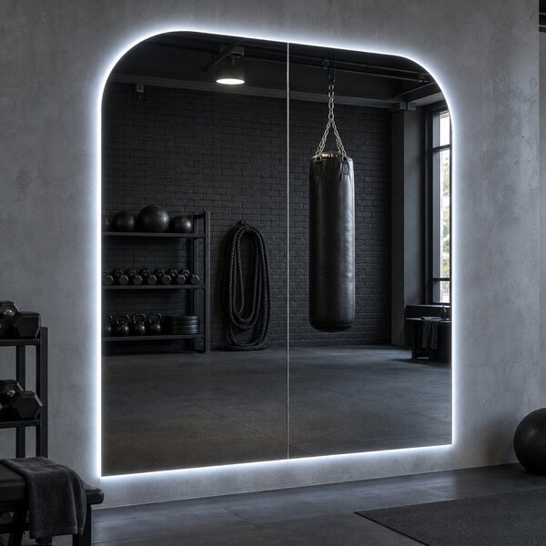 Parete a specchio da palestra con luce LED e angoli ad arco G13