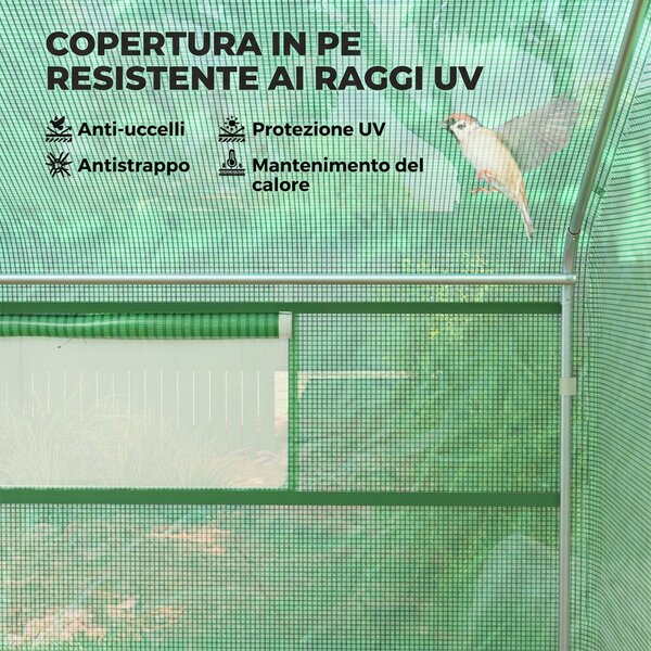 Outsunny Serra da Giardino a Tunnel 4x3x2 m con Finestre e Porta Avvolgibili, Struttura in Acciaio e Copertura PE, Verde | Aosom Italy