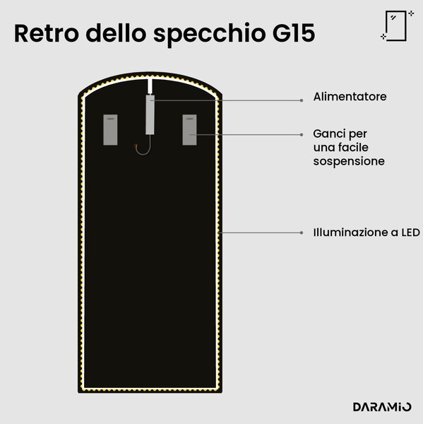 Specchio ad arco grande con luce LED G15