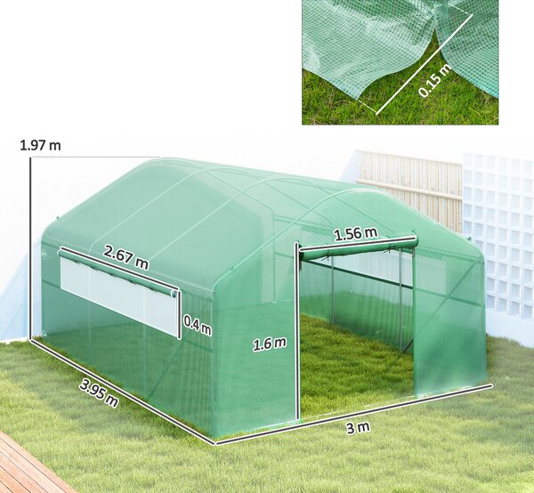 Outsunny Serra da Giardino a Tunnel 4x3x2 m con Finestre e Porta Avvolgibili, Struttura in Acciaio e Copertura PE, Verde | Aosom Italy