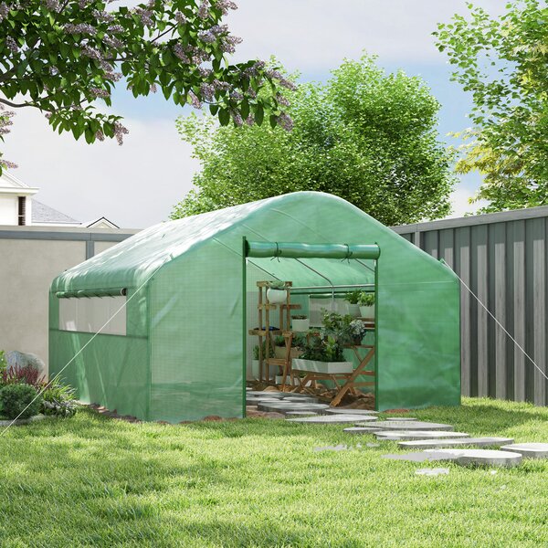 Outsunny Serra da Giardino a Tunnel 4x3x2 m con Finestre e Porta Avvolgibili, Struttura in Acciaio e Copertura PE, Verde | Aosom Italy