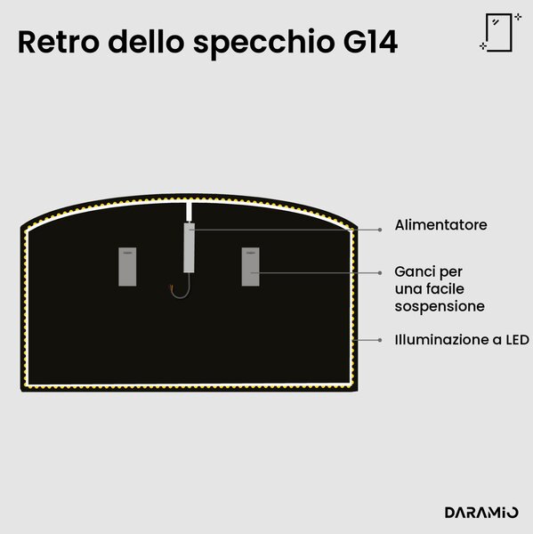 Specchio ad arco grande con luce LED G14
