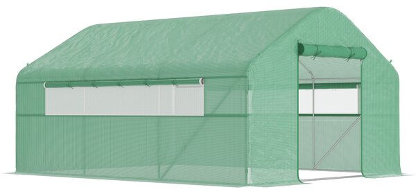 Outsunny Serra da Giardino a Tunnel 4x3x2 m con Finestre e Porta Avvolgibili, Struttura in Acciaio e Copertura PE, Verde | Aosom Italy