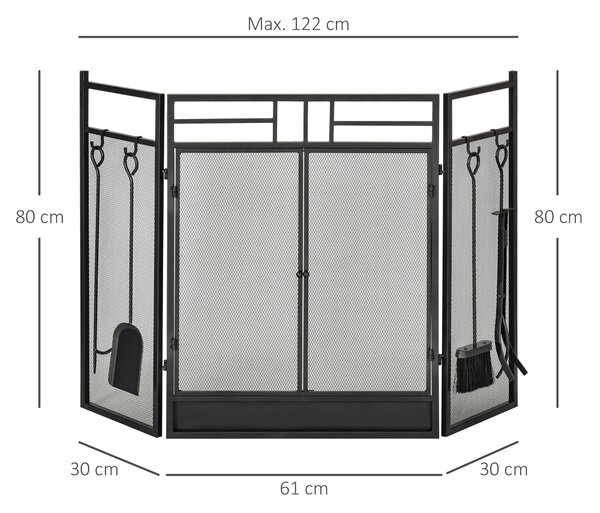 HOMCOM Parascintille Camino Moderno, Parafuoco Pieghevole con 2 Porte in Metallo Nero, 122x1.6x80cm|Aosom