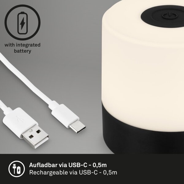 Briloner - Lampada da tavolo LED dimmerabile ricaricabile a sfioramento per esterni LED/2W/5V 2700K IP44 nera