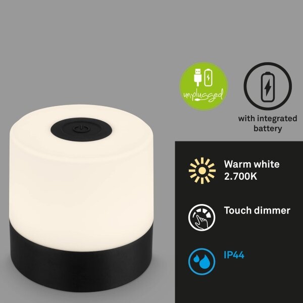 Briloner - Lampada da tavolo LED dimmerabile ricaricabile a sfioramento per esterni LED/2W/5V 2700K IP44 nera