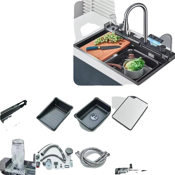 Lavello da cucina, rubinetto integrato, bocca estraibile, grigio 75x45 cm Z