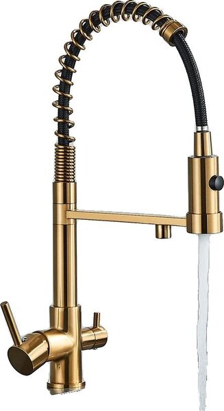 Rubinetto da cucina, acqua filtrata, doppia maniglia, oro spazzolato