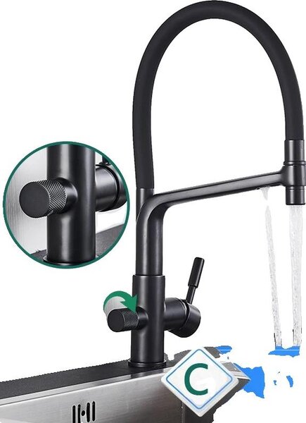 Rubinetto da cucina, struttura in ottone resistente, doppio comando, nero C