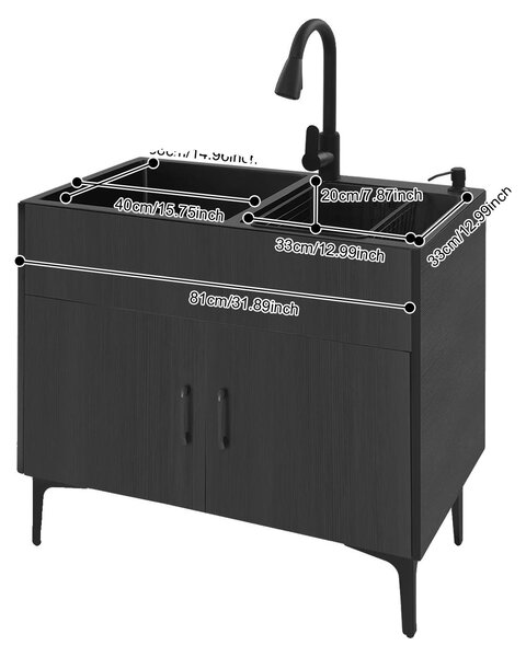 Lavabo, doppio lavabo, rubinetto estraibile, nero