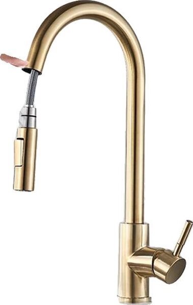 Rubinetto da cucina, doccetta estraibile, design contemporaneo, sensore in oro spazzolato